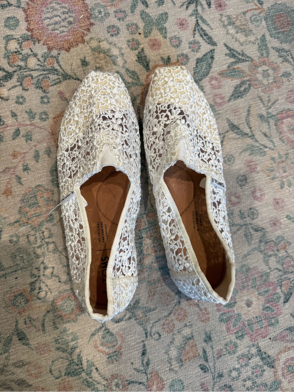 Tom’s Women's Crochet Lace Slip-On Flats in Ivory